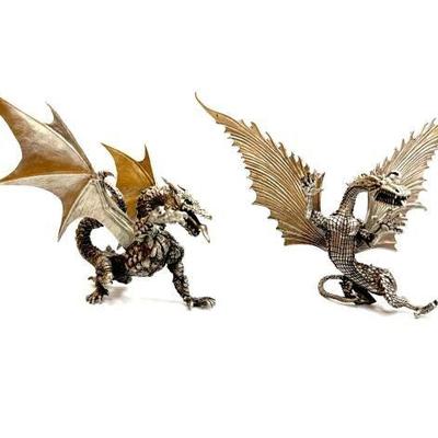 #1856 • (2) Rawcliffe Pewter Dragon Figures
