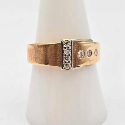 #718 • 14K Gold Buckle Ring with Diamonds, 5.56g
