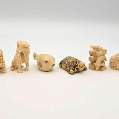 #1812 • (6) Japanese Carved Bone Netsuke Figurines
