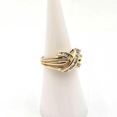 #728 • 14K Gold "X" Ring with Diamonds, 3.69g
