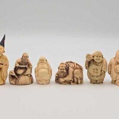 #1808 • (6) Japanese Carved Bone Netsuke Figurines
