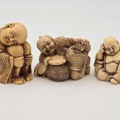 #1806 • (3) Japanese Carved Bone Netsuke Figurines
