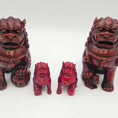 #1824 • (4) Vintage Chinese Red Resin Foo Dogs
