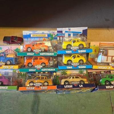 #6052 • (10) Chevron Cars Toys and (1) Toy Pick-Up Truck
