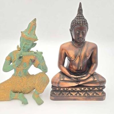 #1826 • Vintage Thai Bronze Figurine & Meditating Buddah Figurine Made in Thailand
