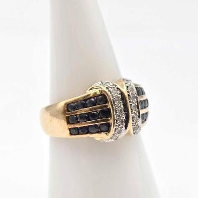 #708 • 14K Gold Ring with Diamonds and Rows of Topaz, 6.40g
