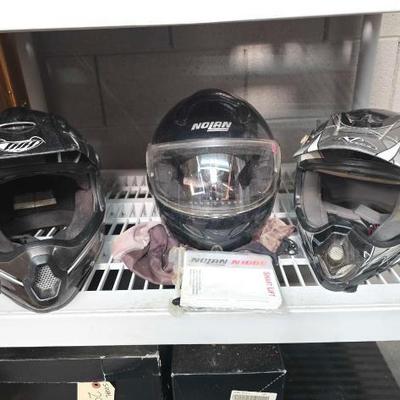 #2870 • (2) Dirt Bike Helmets & (1) Motorcycle Helmet
