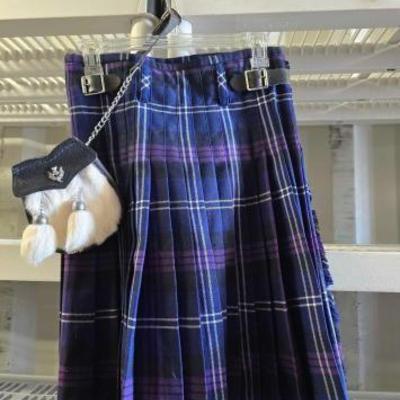 #4158 • Kids Purple Scottish Highland Kilt with Faux Fur and Leather Pouch
