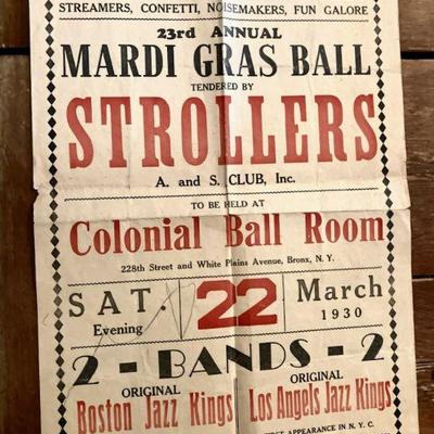 Great 1930 Broadside Adm MARDI GRAS BALL
