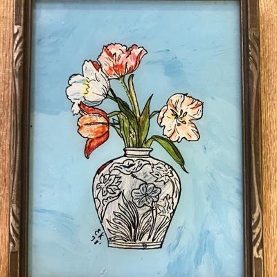 REVERSE PAINTED ON GLASS STILL LIFE
