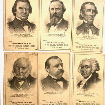 SIX (6) Antique Presidential Cards
