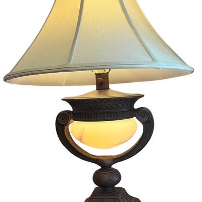 Hampton Bay Double Lighted 29" Resin Table Lamp With Glass Globe And Material Shade