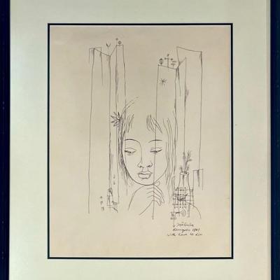 Joze Ciuha 1961 With Love To Lin Portrait Sketch In Frame