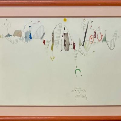 Original Joze Ciuha 1984 Abstract Watercolor In Frame