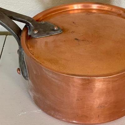 Antique French Heavy Copper Pan With Lid 