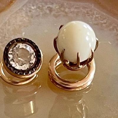 2 Victorian 14K Gold Spiral Shirt Collar Studs (1) Buttercup Setting 