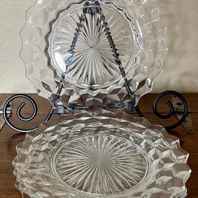 (4)  Fostoria  American Clear Cubist 9.75" Dinner Plates 