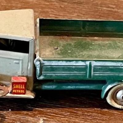 Vintage Tri-Ang Minic Clockwork Drop Side Toy Truck Lorry Two Tone Grey - Green With Key 