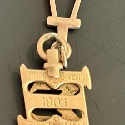 14K Gold Antique 1903 University Of Michigan Pendant T. C. Letchfield - 5.9 Grams 