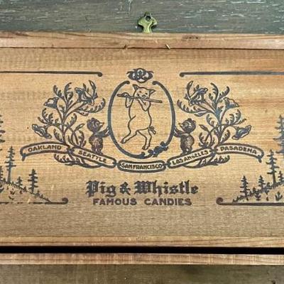Vintage 1830's Pig & Whistle California Red Wood Dovetail Jointed Candy Box With Metal Latch 