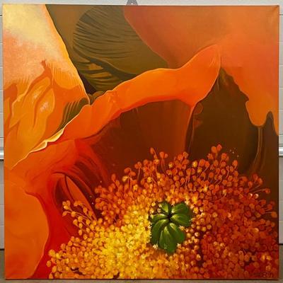 Large 45" X 45" Original Seraphim Seskevich Opuntia Phaeachantha Canvas Painting Prickly Pear Of Arizona