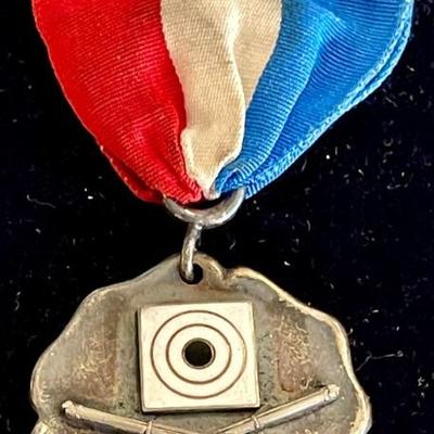 Antique Sterling Silver Robbins Co Attleboro Rifle Match Medal With Ribbon In Original Box 