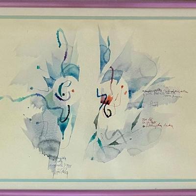 Original Joze Ciuha 1988 Watercolor Poeme George Trakl Quote For Ed In Frame