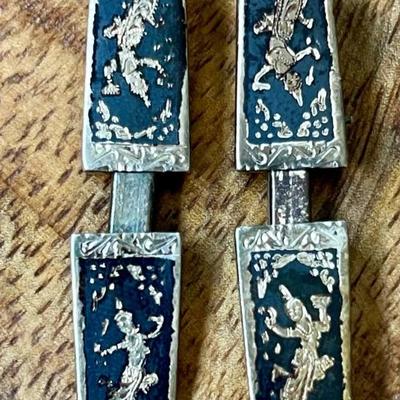 Pair Of Siam Sterling Silver & Black Enamel Cuff Links - Total Weight 14.3 Grams 