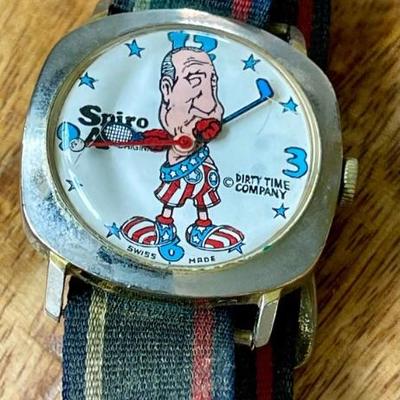 Vintage Spiro Agnew Watch  - Dirty Time Company With Material Band (as Is) 