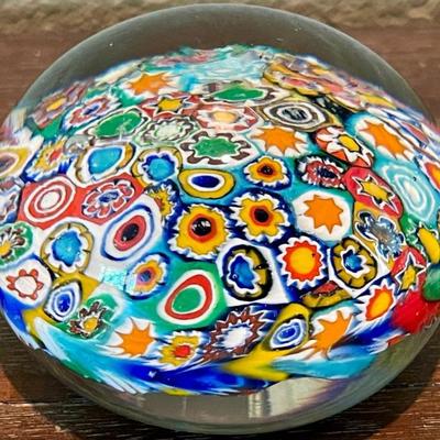Vintage Murano Millefiori Art Glass Paper Weight With Original Sticker 