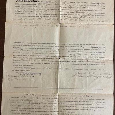 Historical Document 1833 Land Indenture Joseph Hollingsworth & Joseph Hawkins Tippecanoe County Indiana