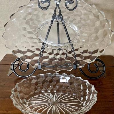  Fostoria  American Clear Cubist - Oval Serving Tray & Oval Bowl 