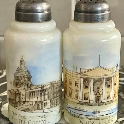 Antique Milk Glass Hand Painted White House And The Capital 