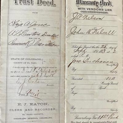 (2) Historical Documents Trust Deed & Warranty Deed - 1885 & 1893 Texas & El Paso Colorado 