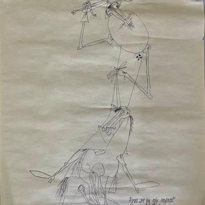 Joze Ciuha 1966 Original Ink Sketch On Paper Out Of Frame - Arms Are My Only Ornament 