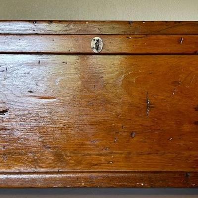 Large Antique Pine Chest Trunk With Cast Iron Handles And Side Compartment With Original Key Lock Works