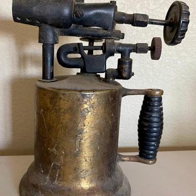 Antique 10 Inch Solid Brass Kerosene Blow Torch I L - 8 