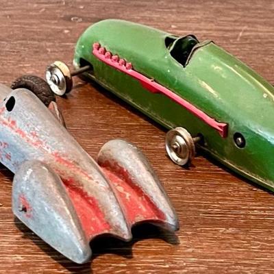 Vintage Tri-Ang Minic Clockwork Tin Green Pre War Racing Toy Car 6 & Dinky 23rd Auto Union Racing Car Pre War 