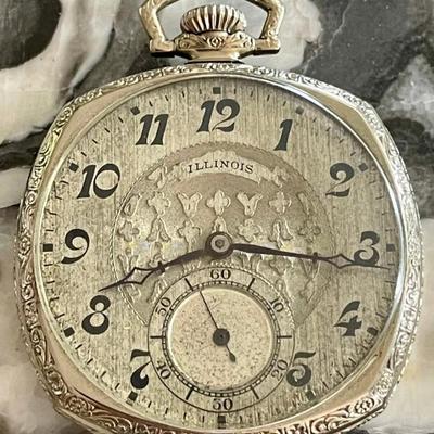 Lovely Antique Illinois Pocket Watch 14K Gold Filled Star Watch Case 23 Jewel 4863004