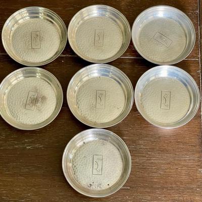 (7) Vintage Sterling Silver Initialed 2.75 Inch Dishes Ashtrays - Total Weight 90 Grams 