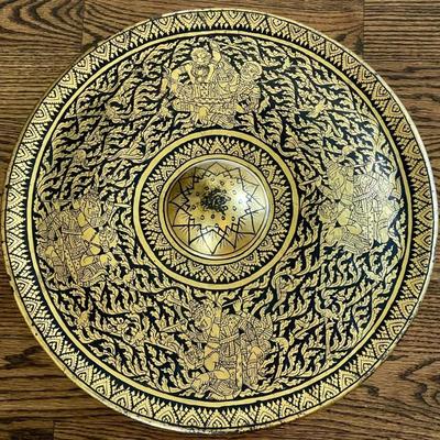Burmese Nipple Gong Metal Black And Gold Painted  