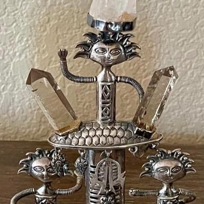 Priyo Salim Award Winning Silversmith - Sterling Silver & Crystal Figurine Representing The Mudslides In Bali