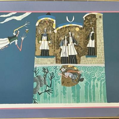 Joze Ciuha Limited Edition Signed Print 4 Of 90 In Gold Metal Frame (as Is)
