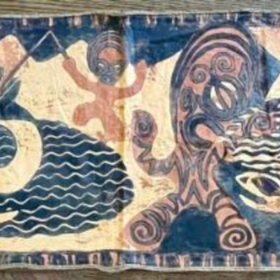 Hand Made 8 Foot Long Vintage Vegetable Dye African Batik Boats & Serpents 