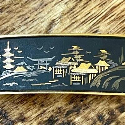 Amita Japan Vintage Damascene Gold & Black Barrette 