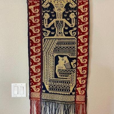 Antique Hand Woven 100 Percent Cotton & Supplemental Warp Ikat Pau, Sumba Indonesia - Natural Dye W Hanger