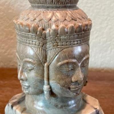Hand Carved Soap Stone Bust Of Brahma With 4 Faces 9 Inch Figurine 