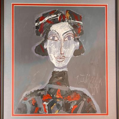 Joze Ciuha Original Portrait Painting 1999 In Grey Metal Frame