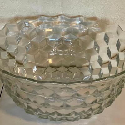 Fostoria Large American Clear Cubist 13.5 Inch Punch Bowl 