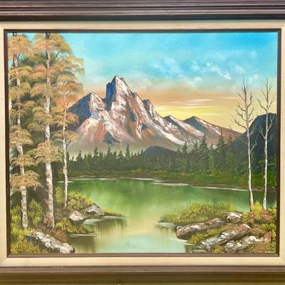Origianl Signed Sunset Lake Oil On Canvas In Frame
